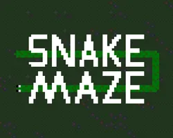 The title screen for the pixel-art game 'Snake Maze,' with a green snake winding through the letters.
